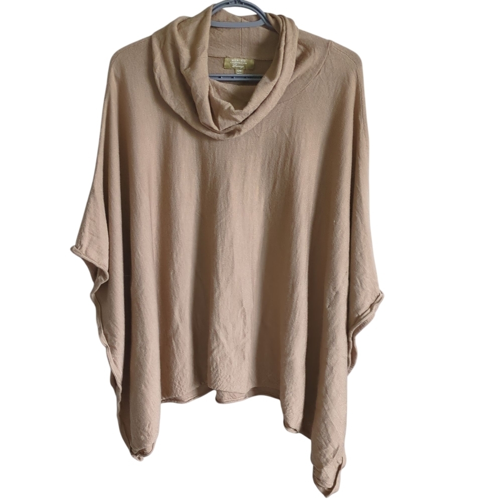 Merino Charter‎ Club Poncho Sweater Luxury 100% Merino Tan Light Brown Size S/M
